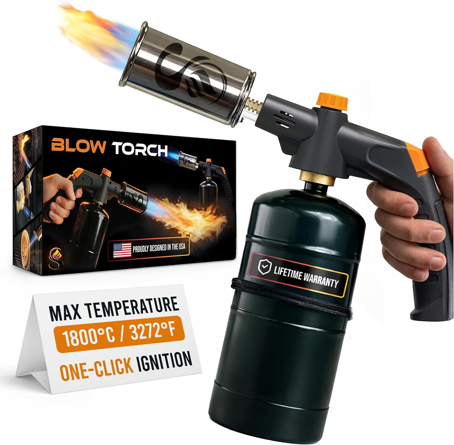 Propane Torch Gun Flamethrower - Powerful Cooking Blow Torch with Adjustable Fla
