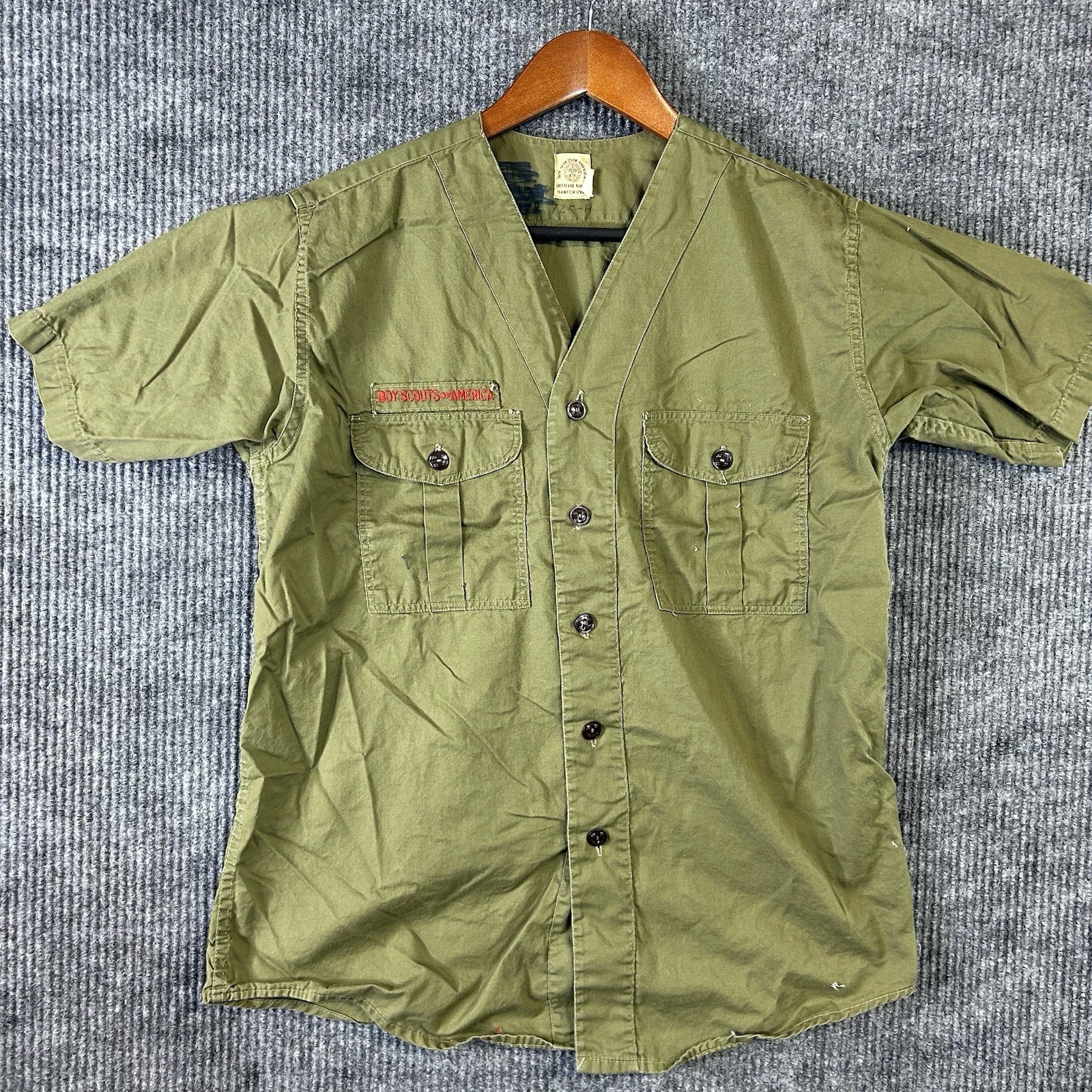 Vintage 50s BSA Boy Scouts Shirt Mens Medium Sanforized Gusset OIive Green