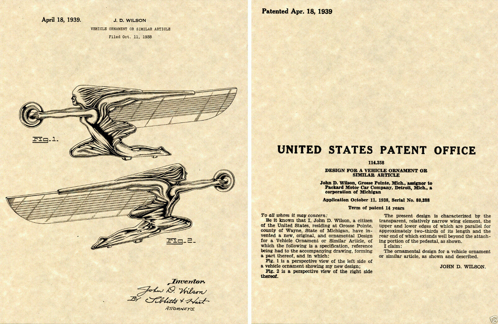 1939 - 1940 PACKARD SUPER 8 HOOD ORNAMENT PATENT Art Print READY TO FRAME CAP