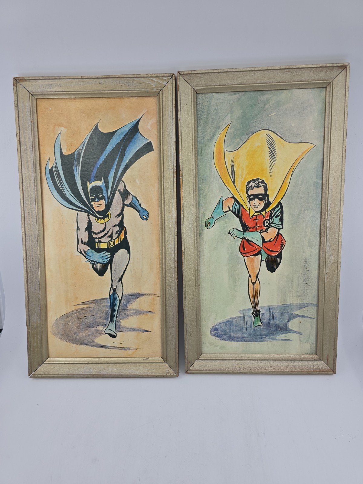 Vintage 1966 DAVCO Batman & Robin Framed Lithograph Print Set RARE ORIGINALS