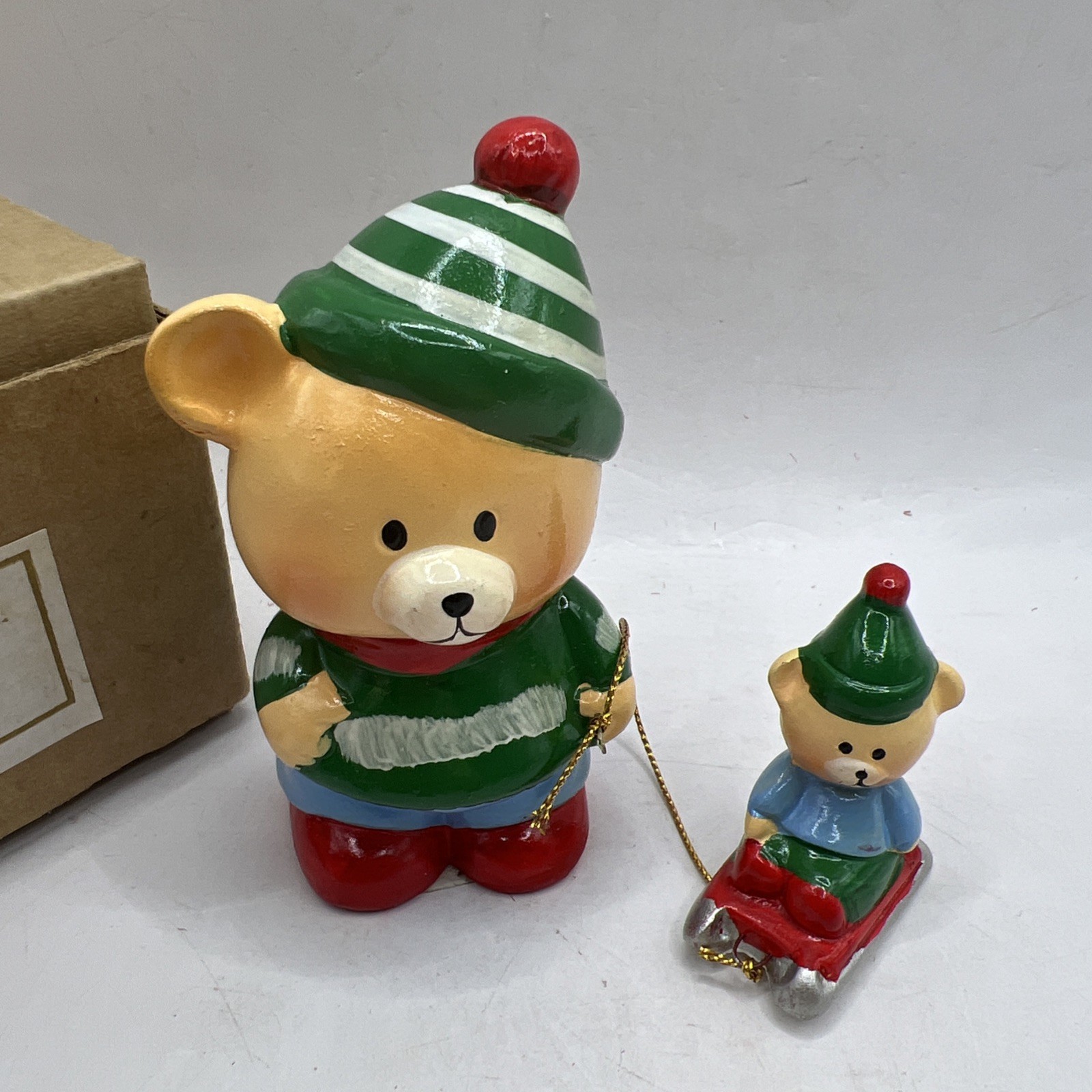 Vintage Enesco Bear And Baby Bear Christmas Ornament Winter Bear Figurine