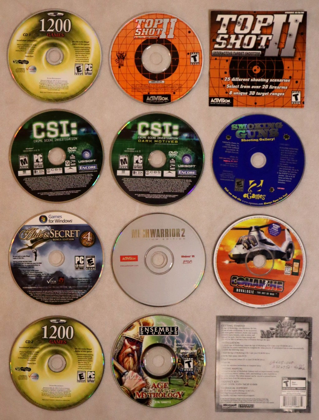 PC GAMES 10 DISC LOT MECH WARRIOR 2 COMANCHE TOP SHOT GUNS CSI 1200 PACK VTG