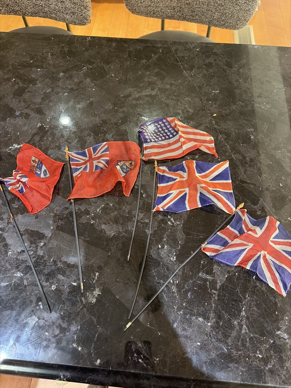WWII Silk Parade Flags Lot 5 US Union Jack Canadian Red Ensign K-870