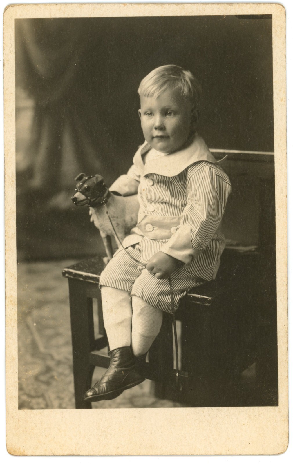 c1920 RPPC Boy w Rare Toy Dog Pull Toy Schneider Studio St Louis AZO