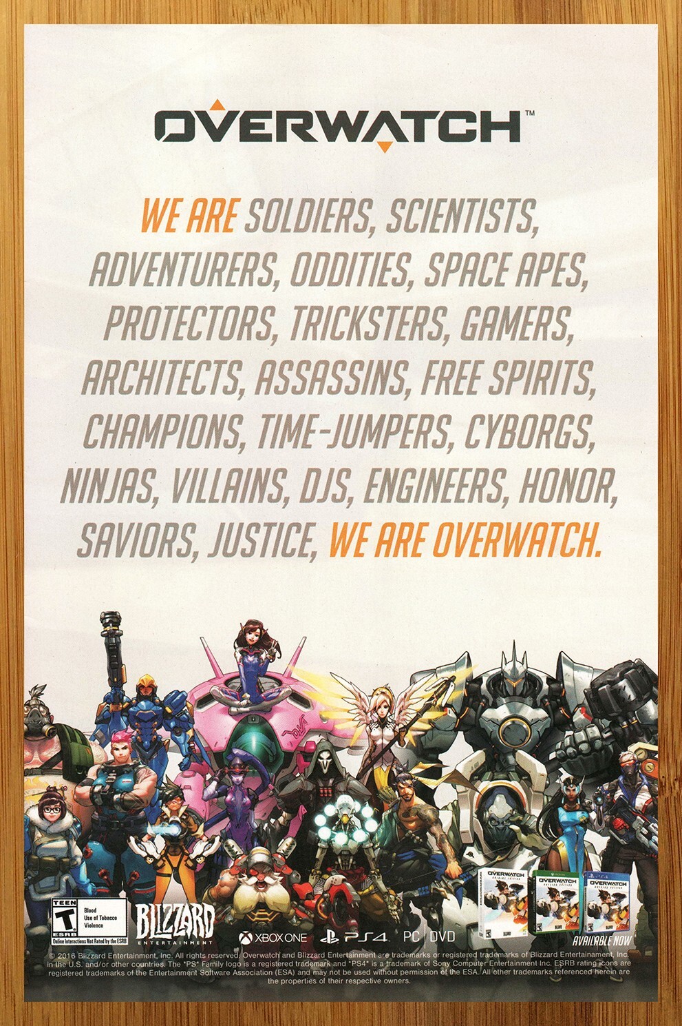 2016 Overwatch Xbox One PS4 PC Print Ad/Poster Official Video Game Promo Art 00s