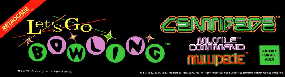 Lets Go Bowling Centipede Missile Command Millipede Arcade Marquee 23.9\