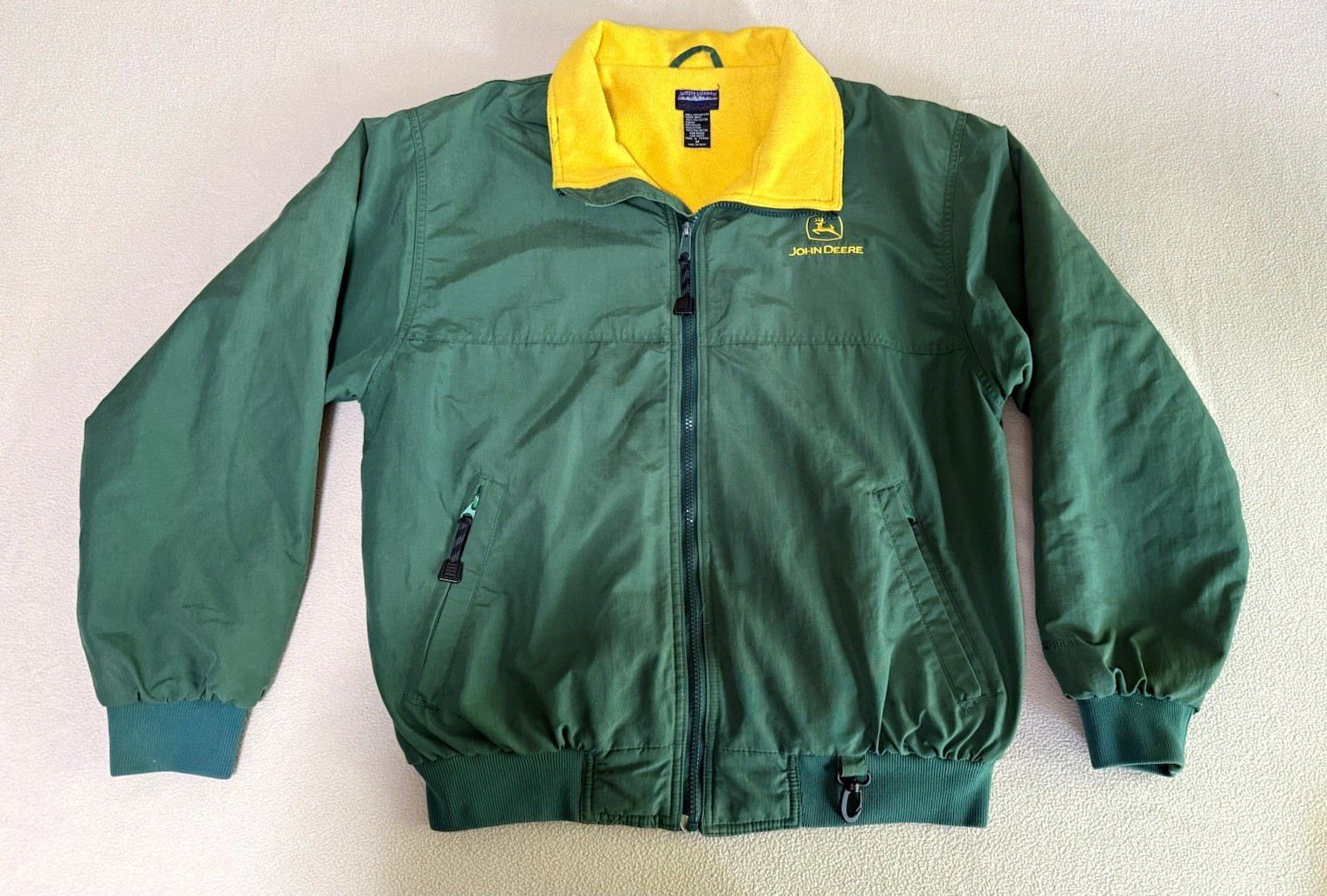John Deere Green Yellow Fleece-Lined Zip Jacket Coat Agriculture Theme Medium