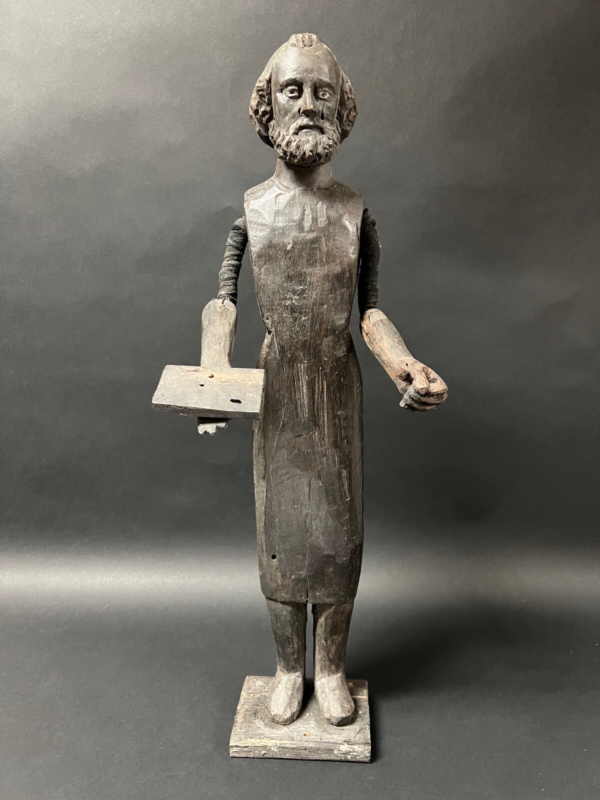 19TH CENTURY HANDCARVED WOOD ARTICULATED HANDS MALE SAINT MANNEQUIN 