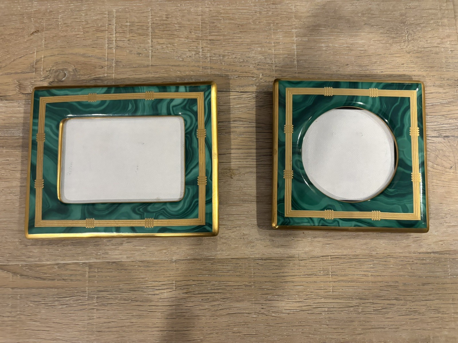 TWO 1980s Christian Dior Paris Picture Frames Green Malachite-Like Ceramic