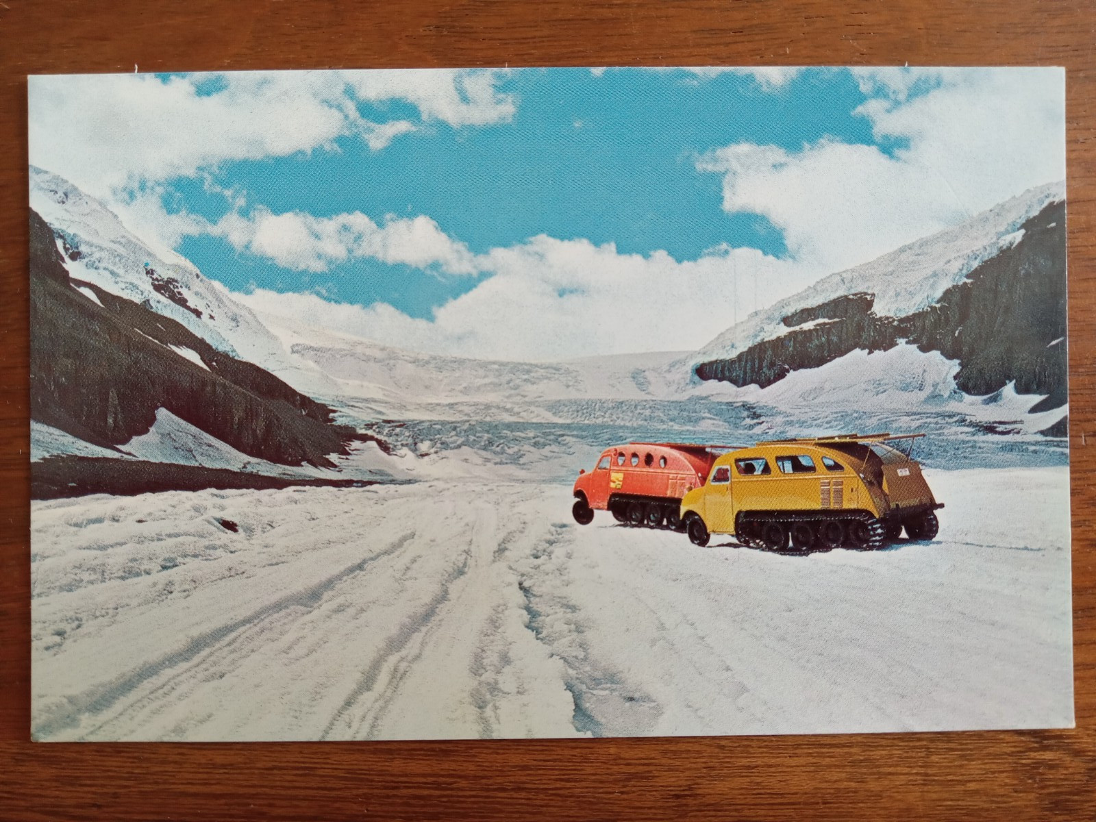 c1960s Athabaska Glacier, Columbia Ice Fields, Alberta, Canada, snow coaches
