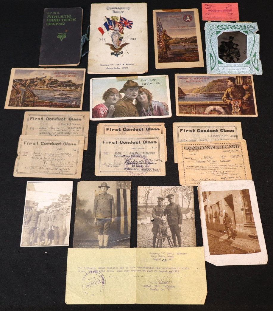 WWI US 3rd Army of Occupation Personal Grouping GUY H BAKER Photos Cards & YMCA