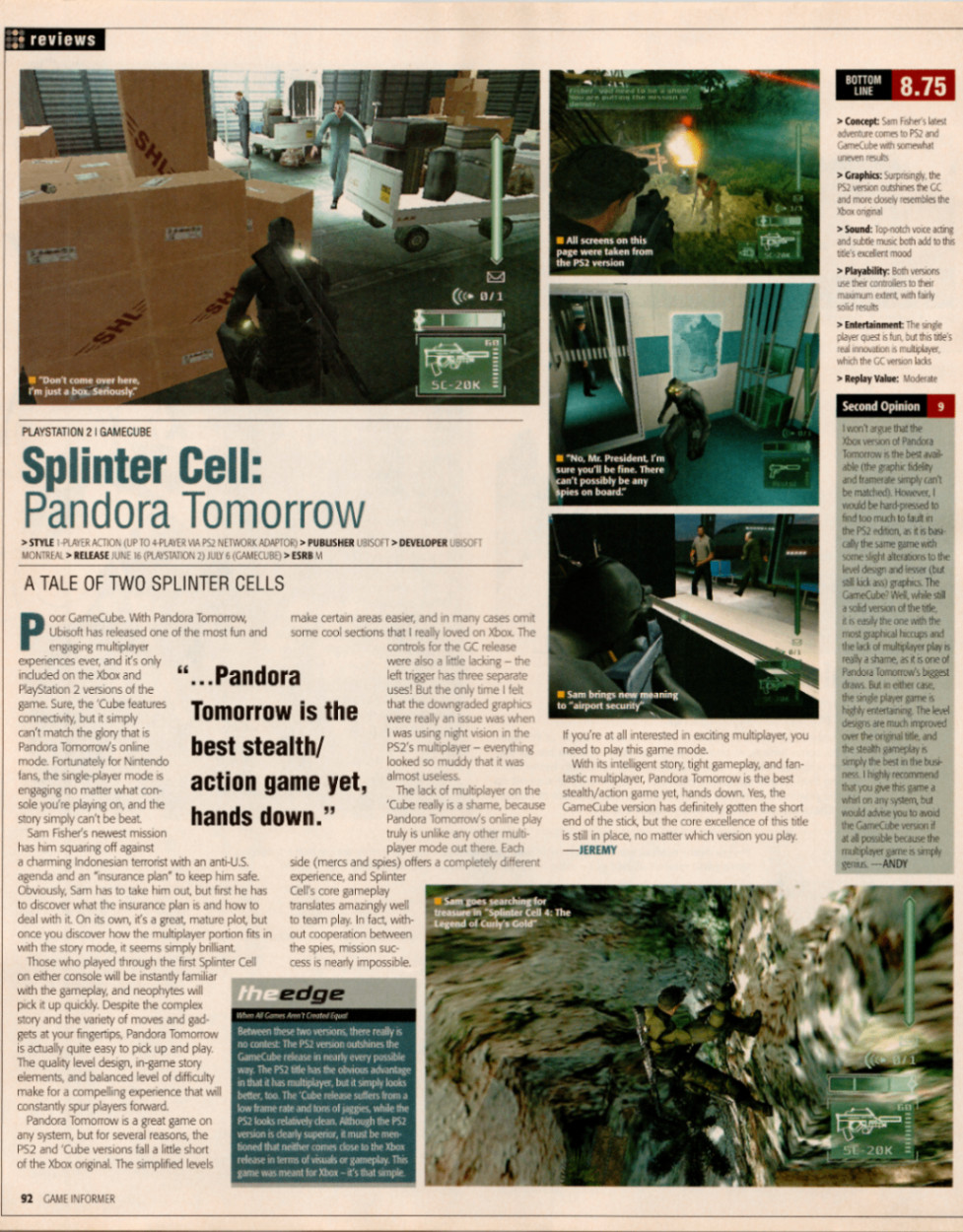 Ubisoft Splinter Cell Pandora Tomorrow Game Informer Magazine Review 2004 PS2 GC