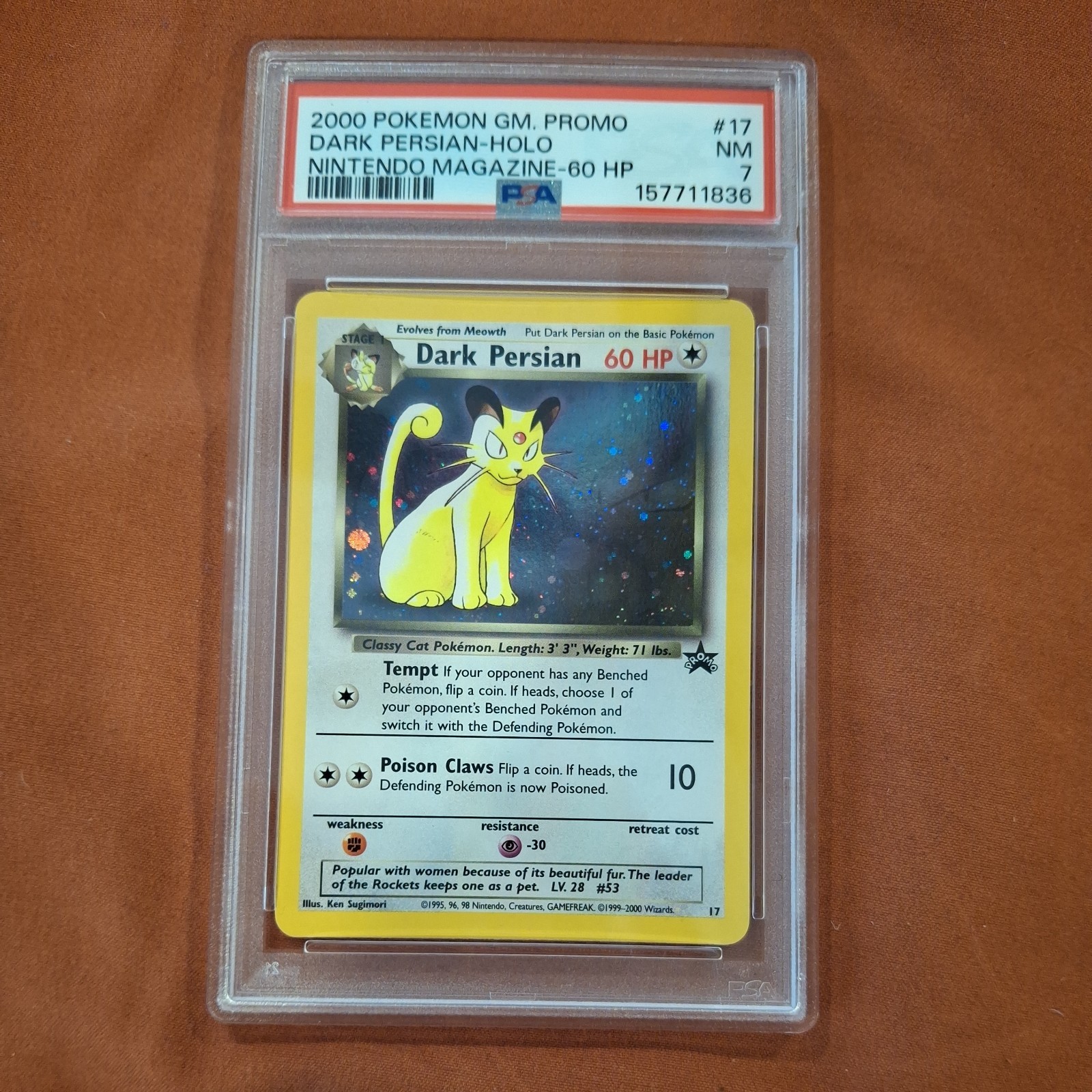 2000 Pokemon Dark Persian Holo #17 PSA 7 FULL SWIRL Black Star Promo WOTC