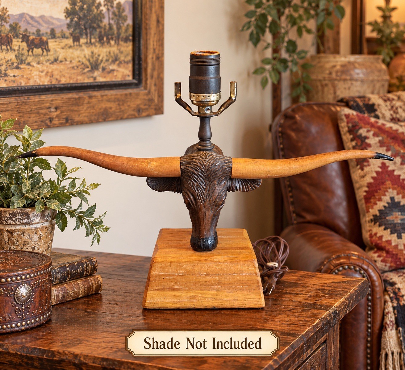 A. Brandt Ranch Oak Longhorn Lamp MCM  50s Steer Ranchwear Western READ