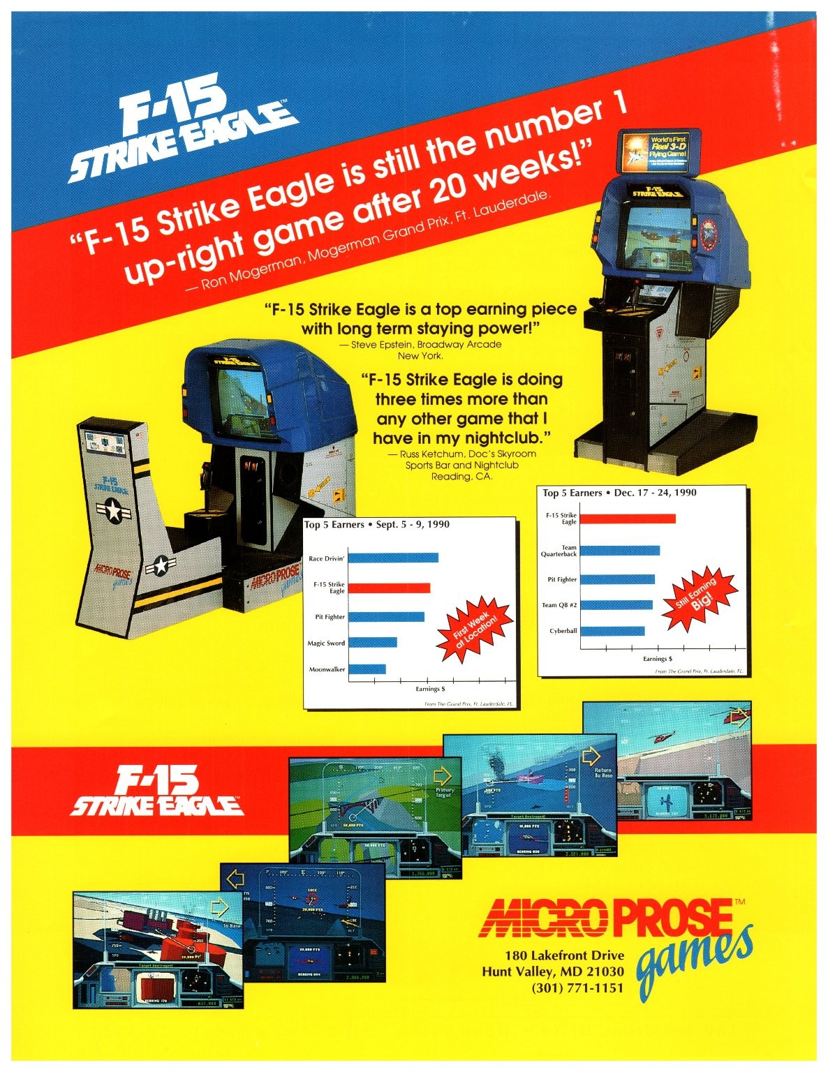 Vintage 1990 MicroProse F-15 Strike Eagle Arcade Flyer Brochure Retro Gaming