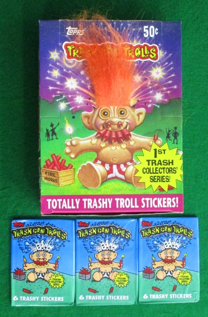1992 TOPPS TRASH CAN TROLLS 3 SEALED PACKS PLUS EMPTY DISPLAY BOX GPK STYLE