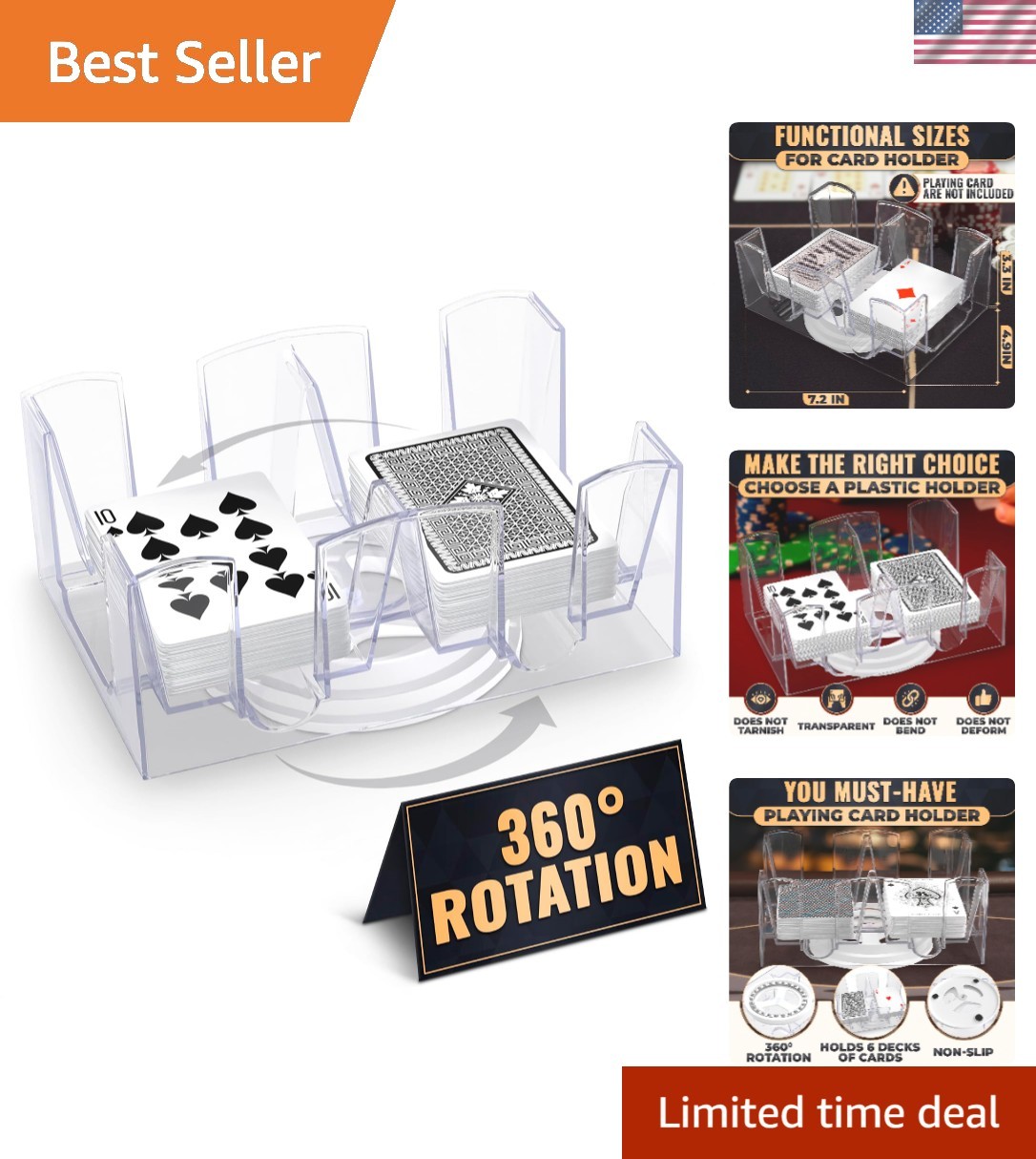 6 Deck Card Holders for Playing Cards, Revolving 360, 7.2 x 4.9 in | Canasta ...