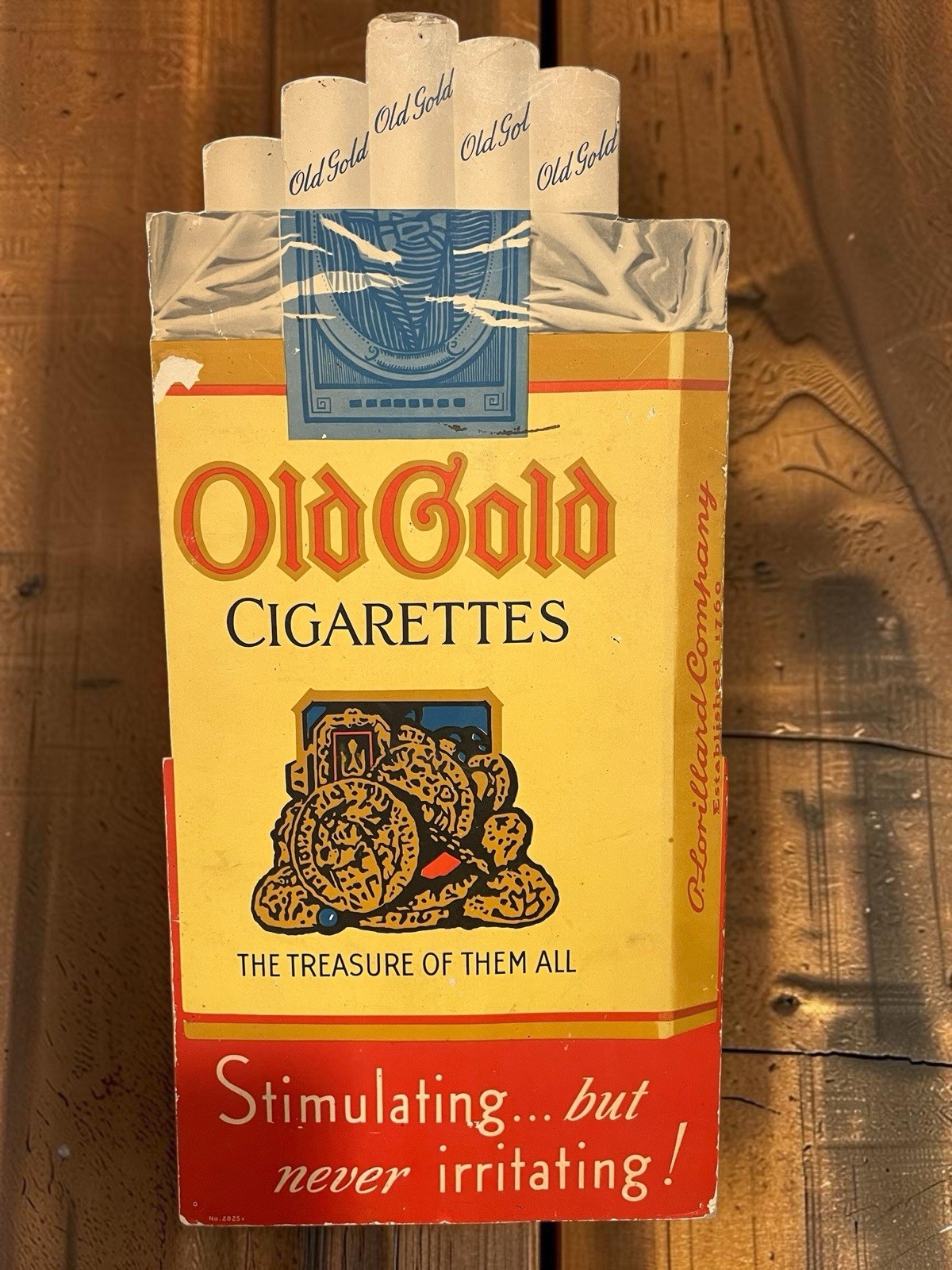 Vintage 1930s Old Gold Cigarettes 24” Cardboard Store Display Standee UNUSED NOS