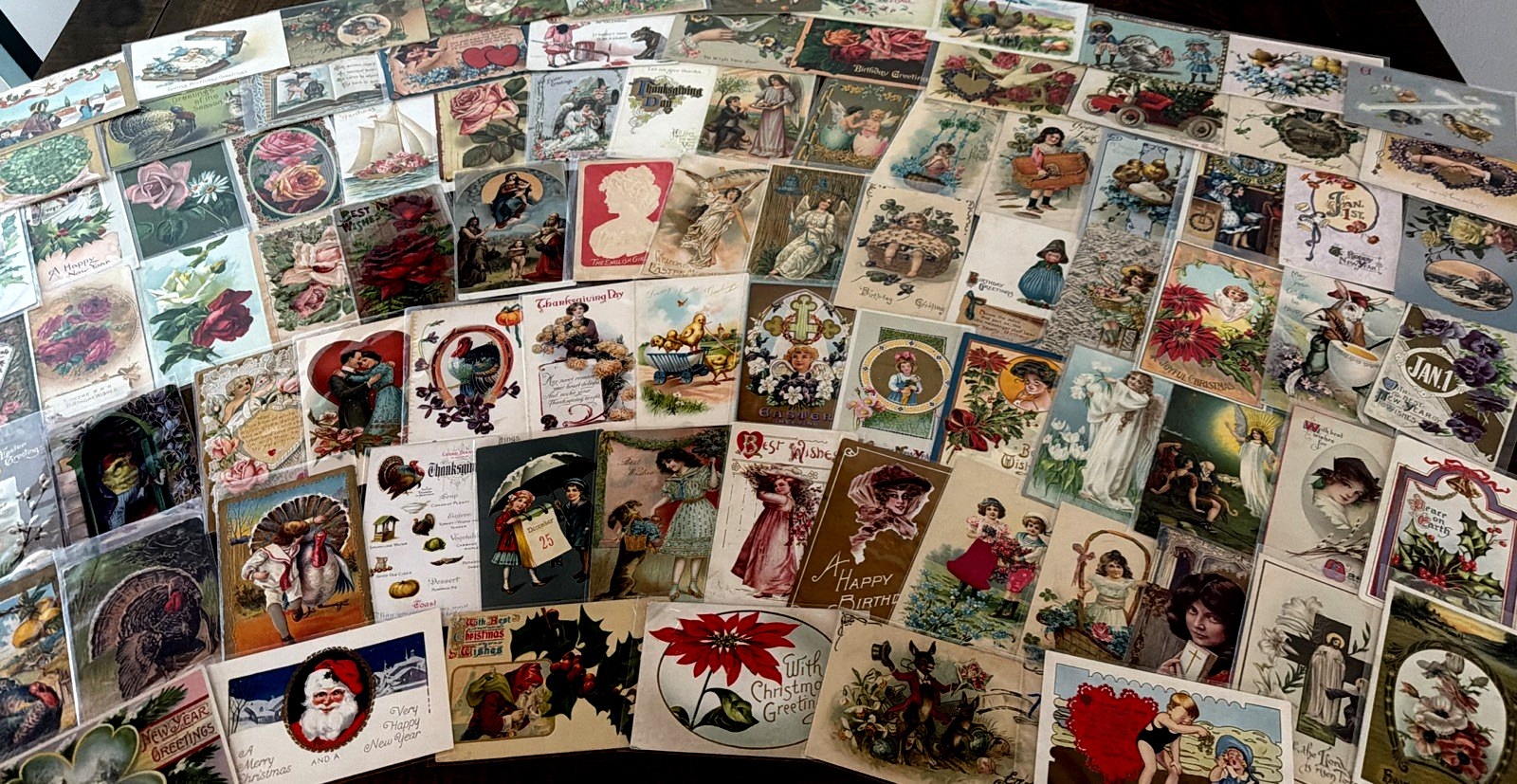 Lot of 100~Antique~Holiday Greeting Postcards~Xmas~Easter~Valentine~Santa\'s~etc.