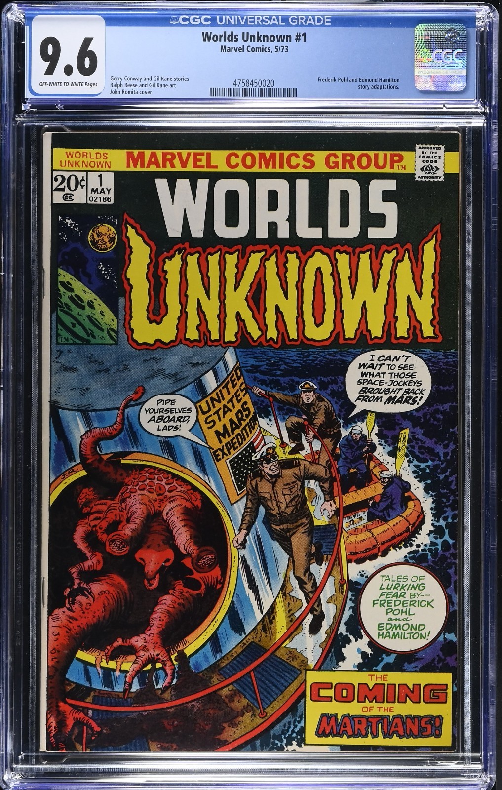 👽 Worlds Unknown #1 CGC 9.6 OWW Marvel 1973 Coming of the Martians