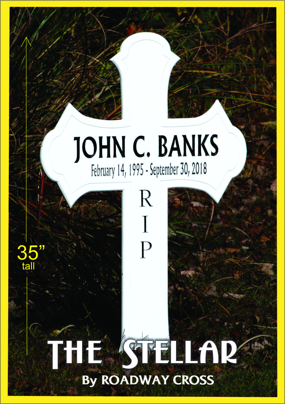 Weatherproof Roadside Memorial Cross, The Stellar. Large, easy to read Memorial