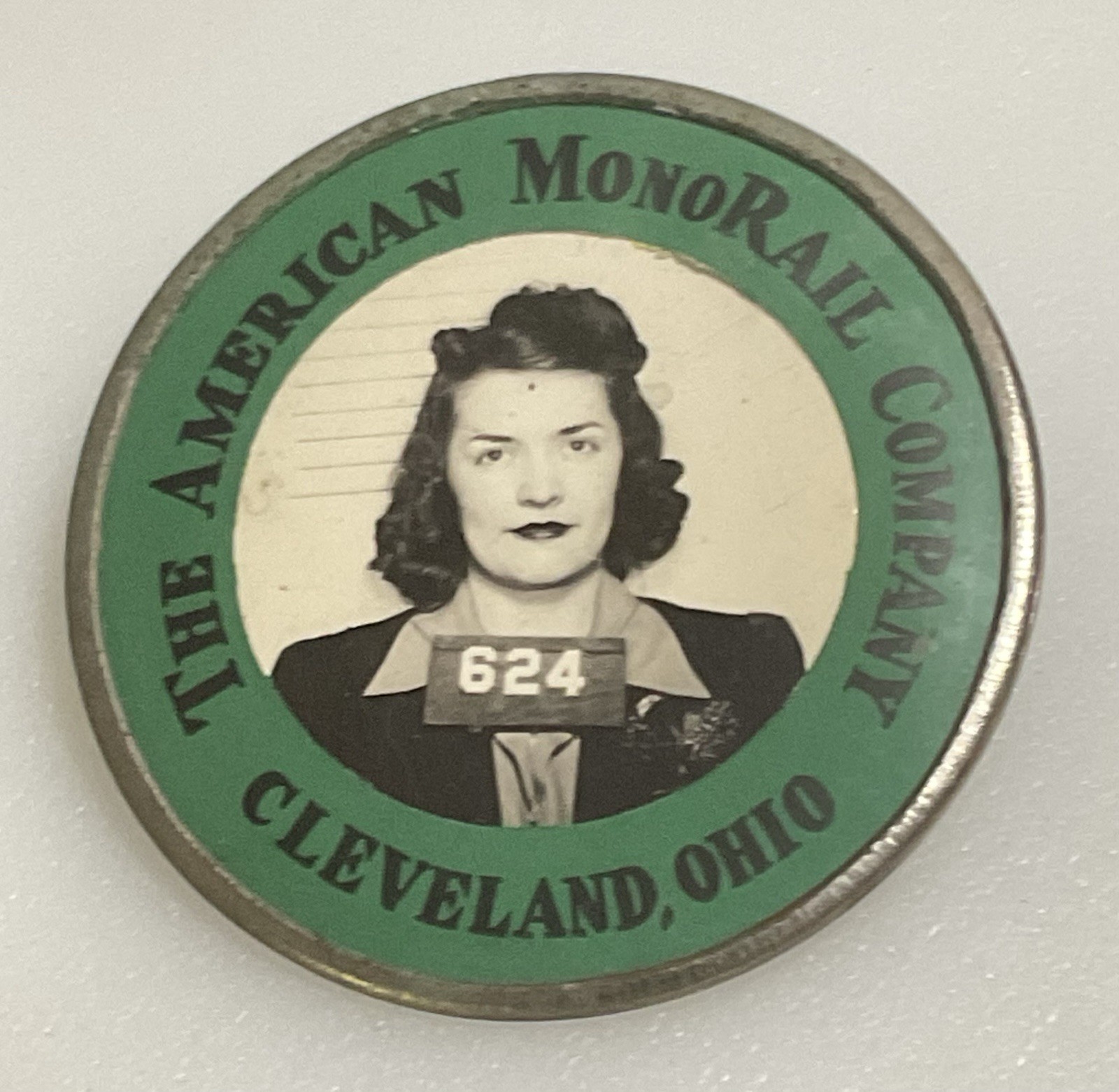 Rare Vintage American Monorail Company Cleveland Ohio Female Badge Pin