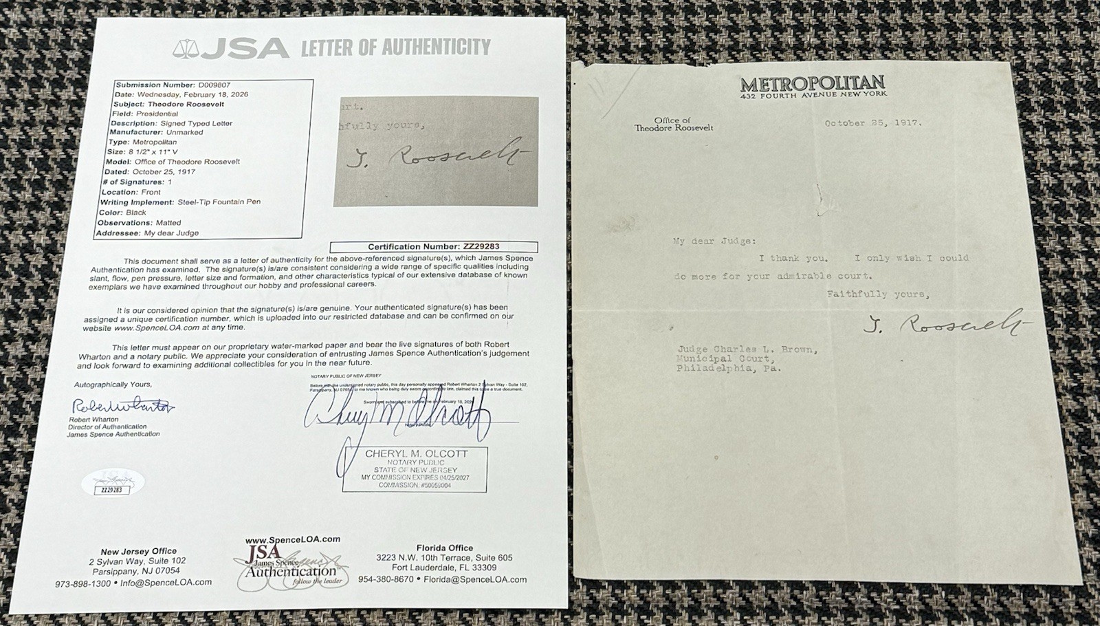 Theodore Teddy Roosevelt Signed Autograph 9.5x7.75 1917 Typed Letter JSA LOA