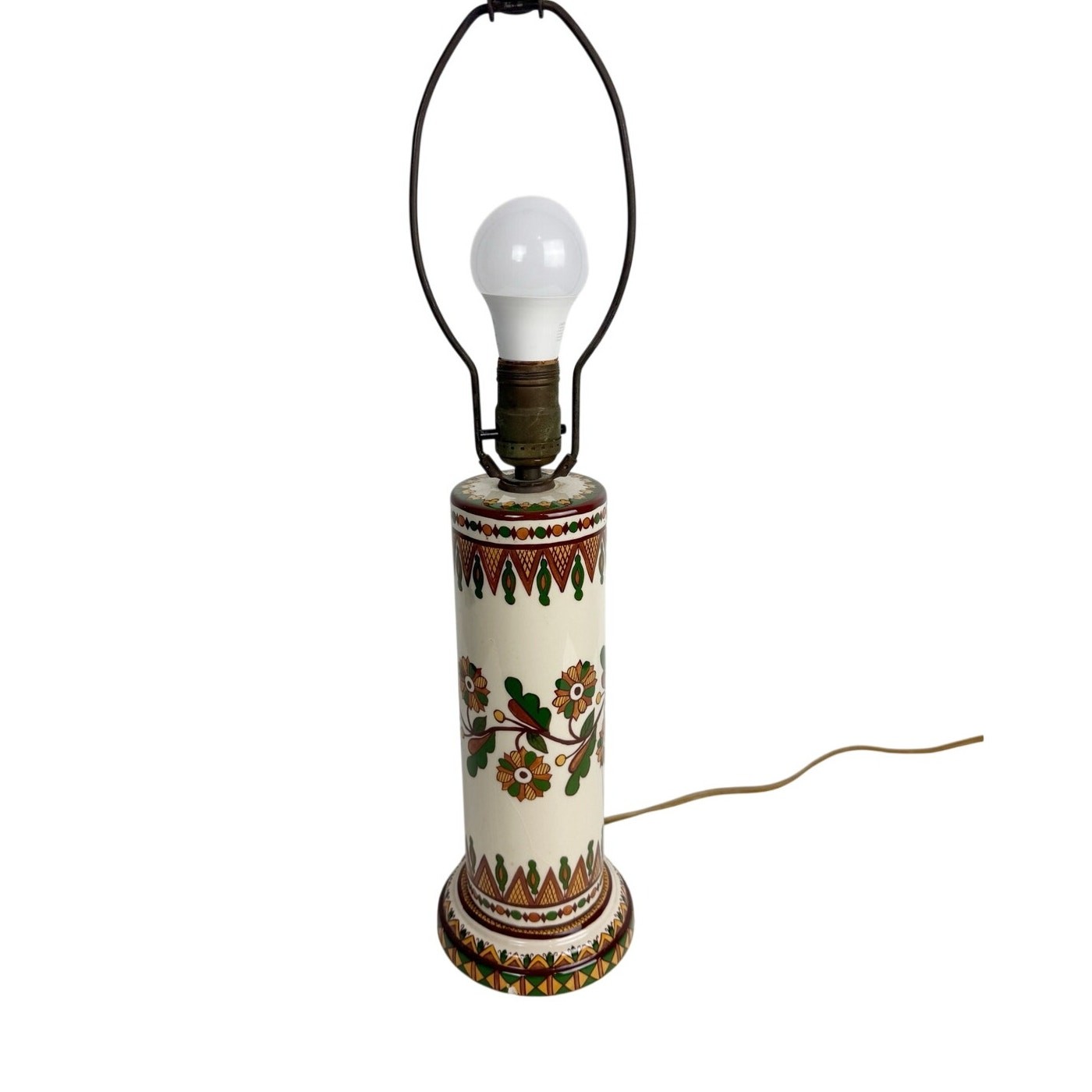 Vintage Ukrainian Ceramic Table Lamp Hand Painted Folk Art Floral Boho MCM