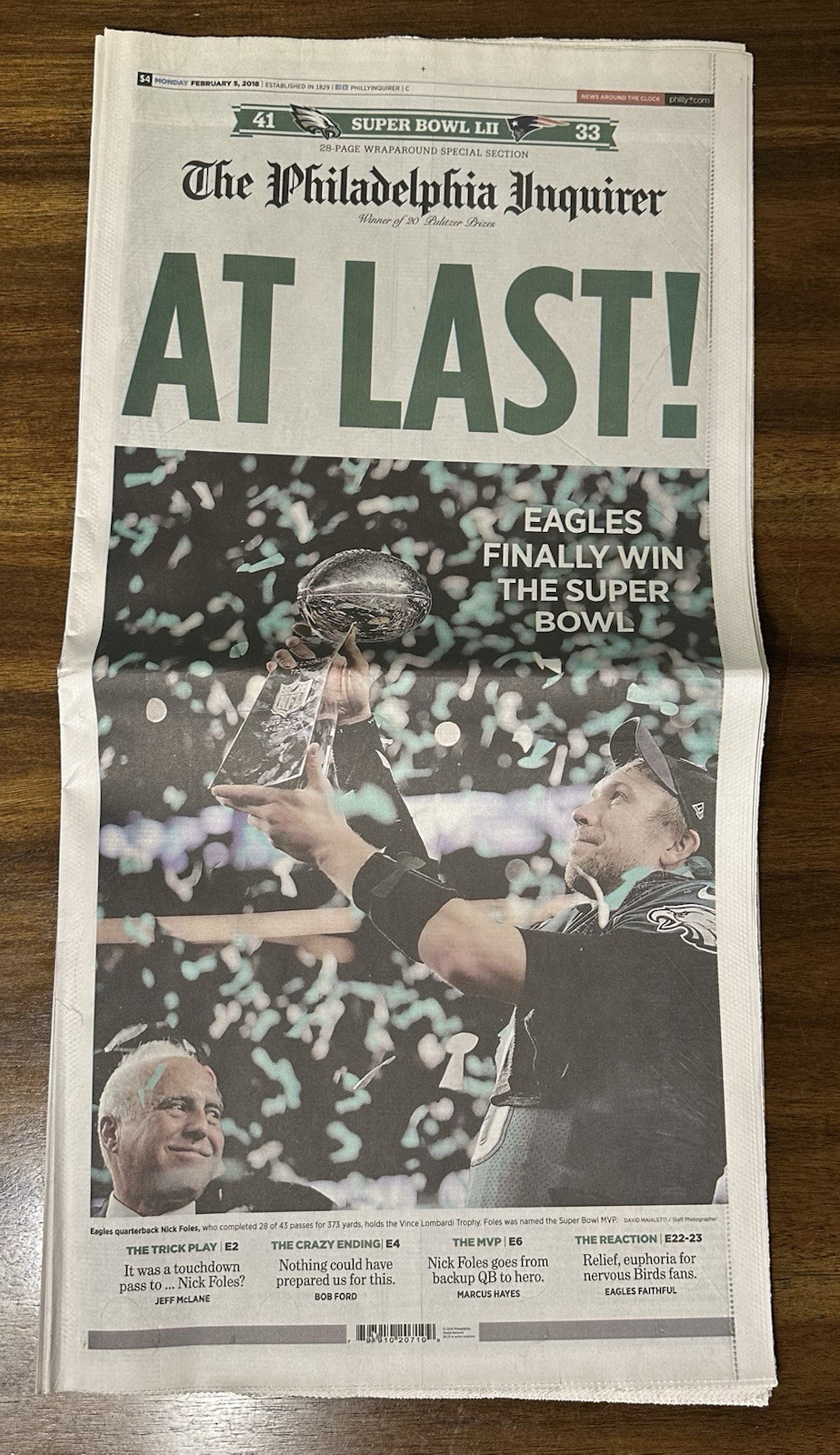 Philadelphia Inquirer 2/5/2018 AT LAST Eagles Super Bowl Champions Newspaper 🏆