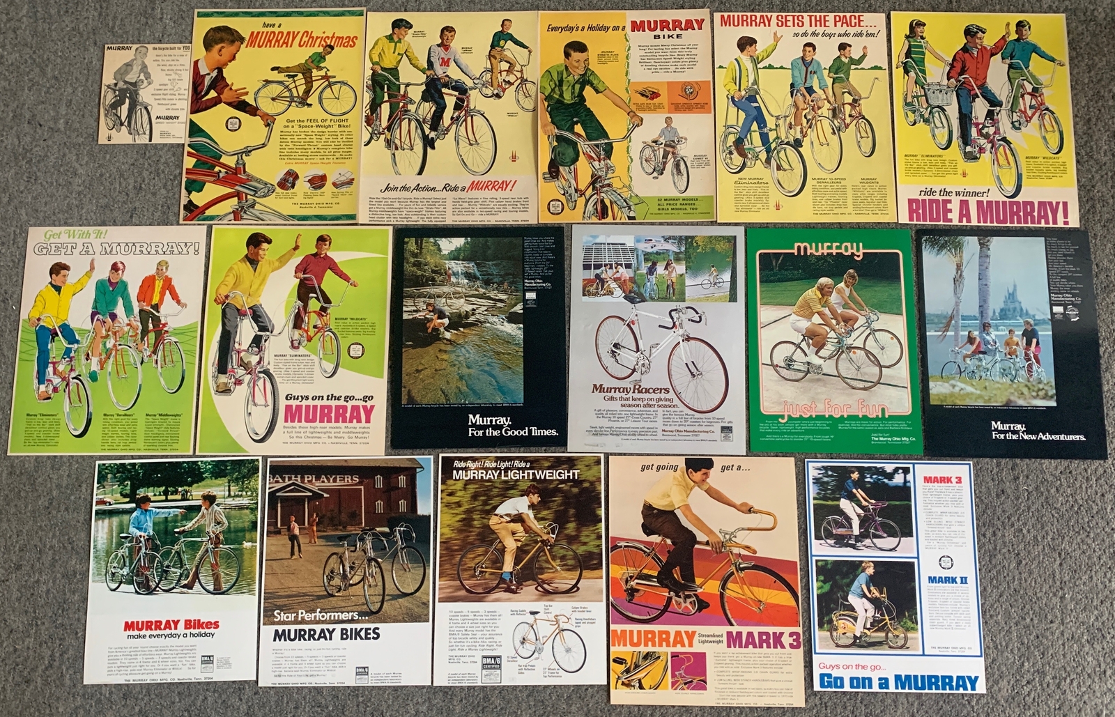 collection/lot of 17 MURRAY bicycle ads ~ 1950s-1970s