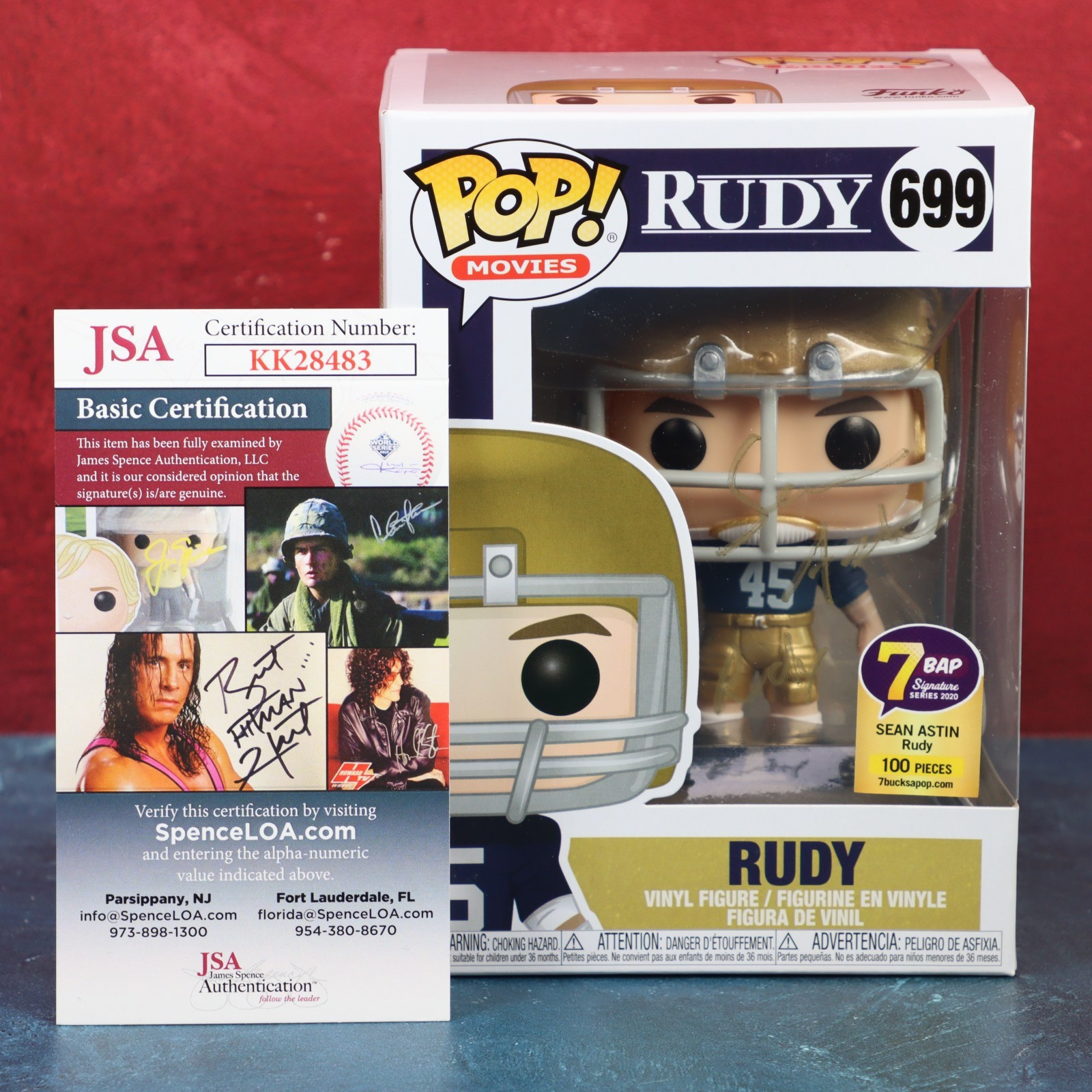 Sean Astin Rudy Signed Funko 699 Notre Dame 7BAP LE 100 JSA COA 2018 Protector