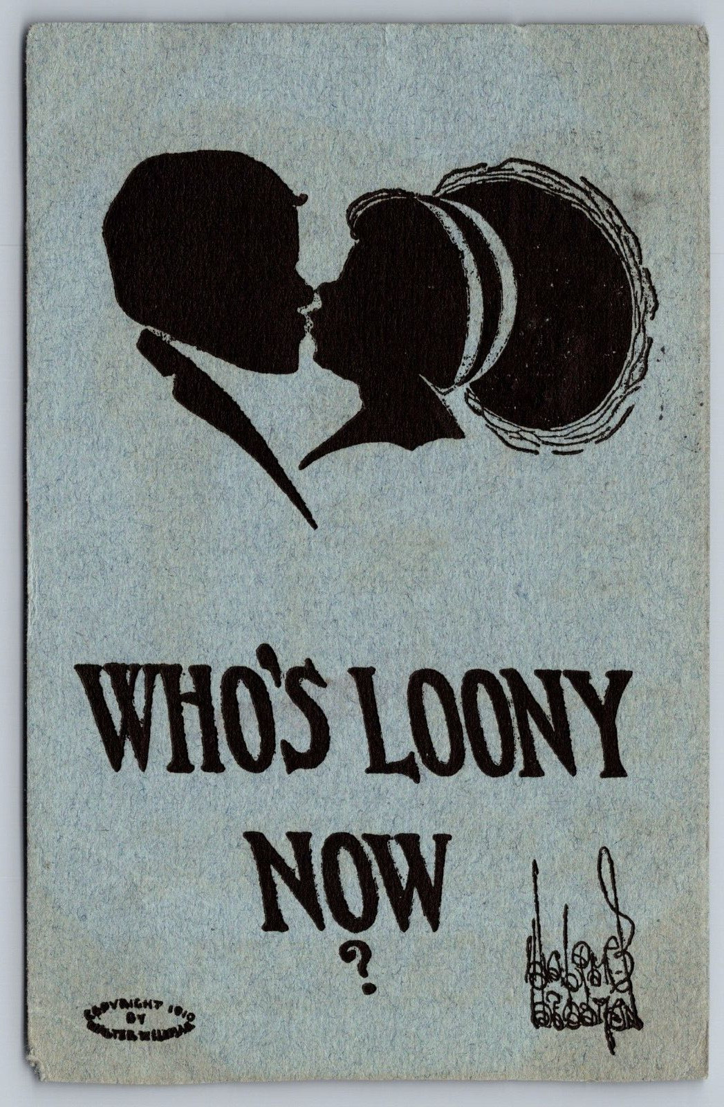 Who\'s Loony Now?-c1910 Rare Silhouette Humor Postcard