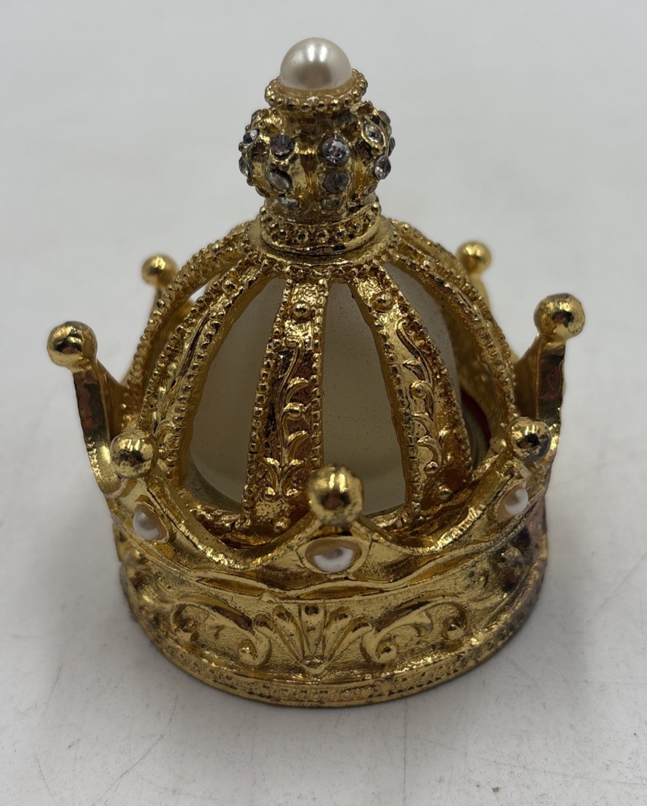 3-Piece Gold Pearl Rhinestone Crown Trinket Box Perfume Bottle Pre-Owned