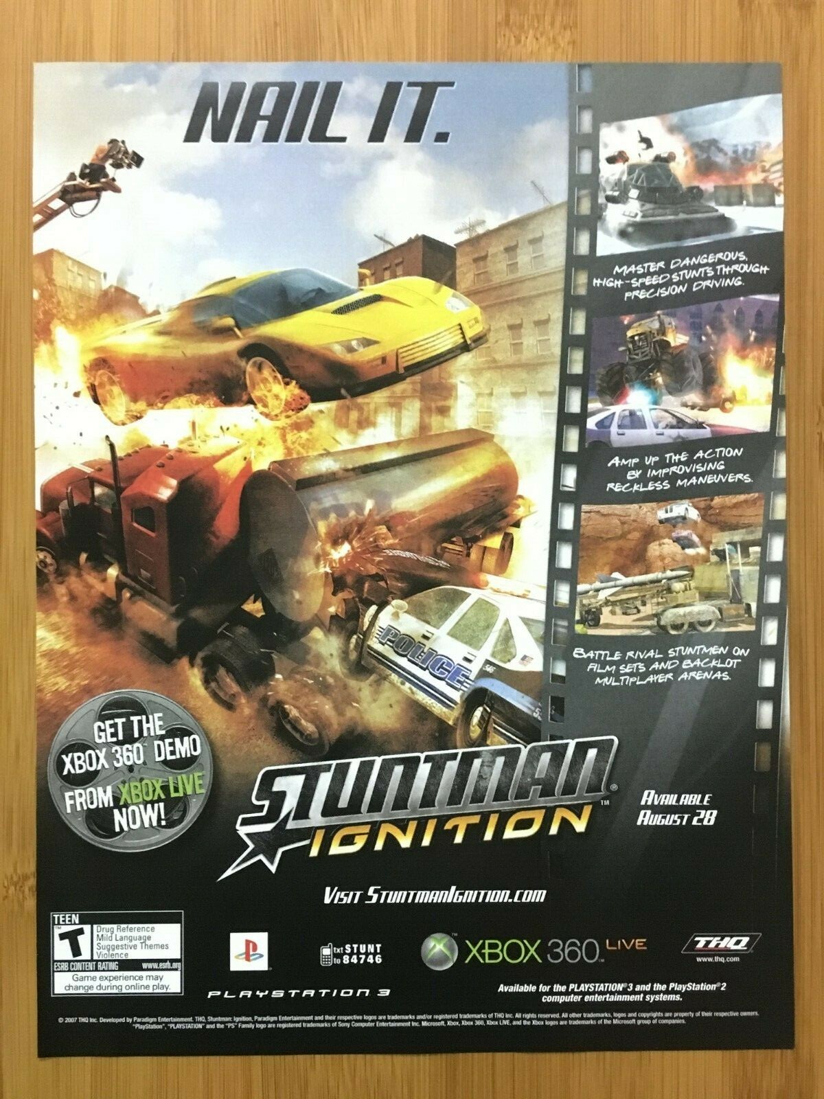 2007 Stuntman Ignition Xbox 360 PS3 Vintage Print Ad/Poster Car Demolition Art
