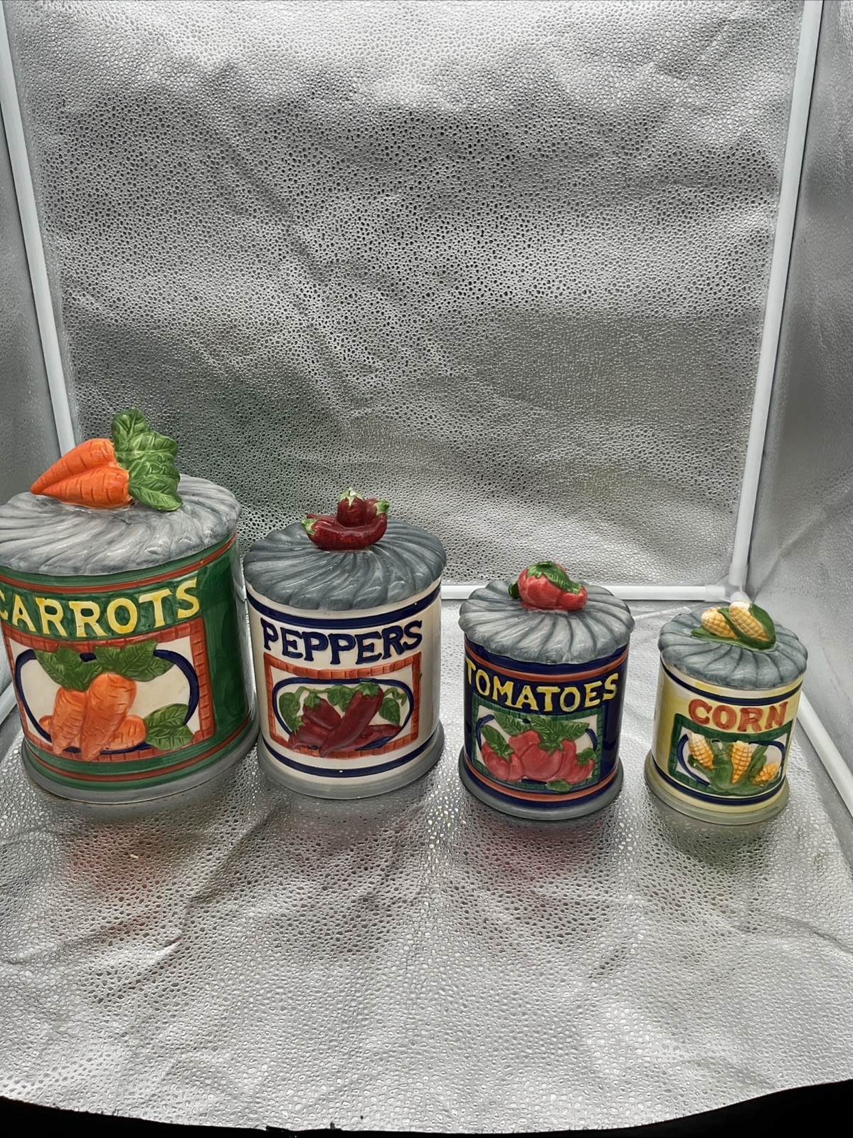 Vtg Kitchen Canisters Set Of 4 Veggies 1996