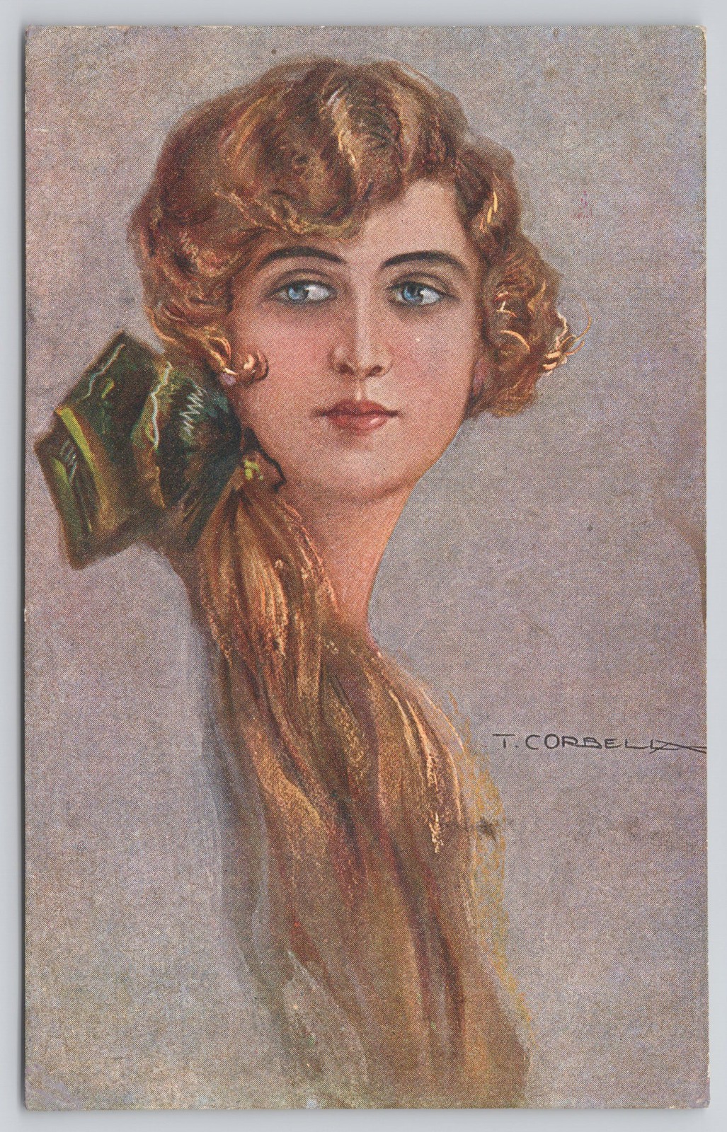 T. Corbella Artist Signed Pretty Lady WWI Censor Field Post  Office1918 Postcard