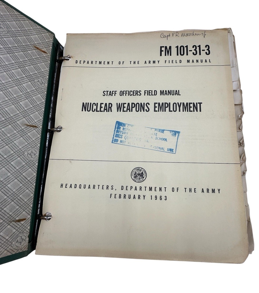 1963 US Army FM 101-31-3 Nuclear Weapons Employment Manual Complete Binder