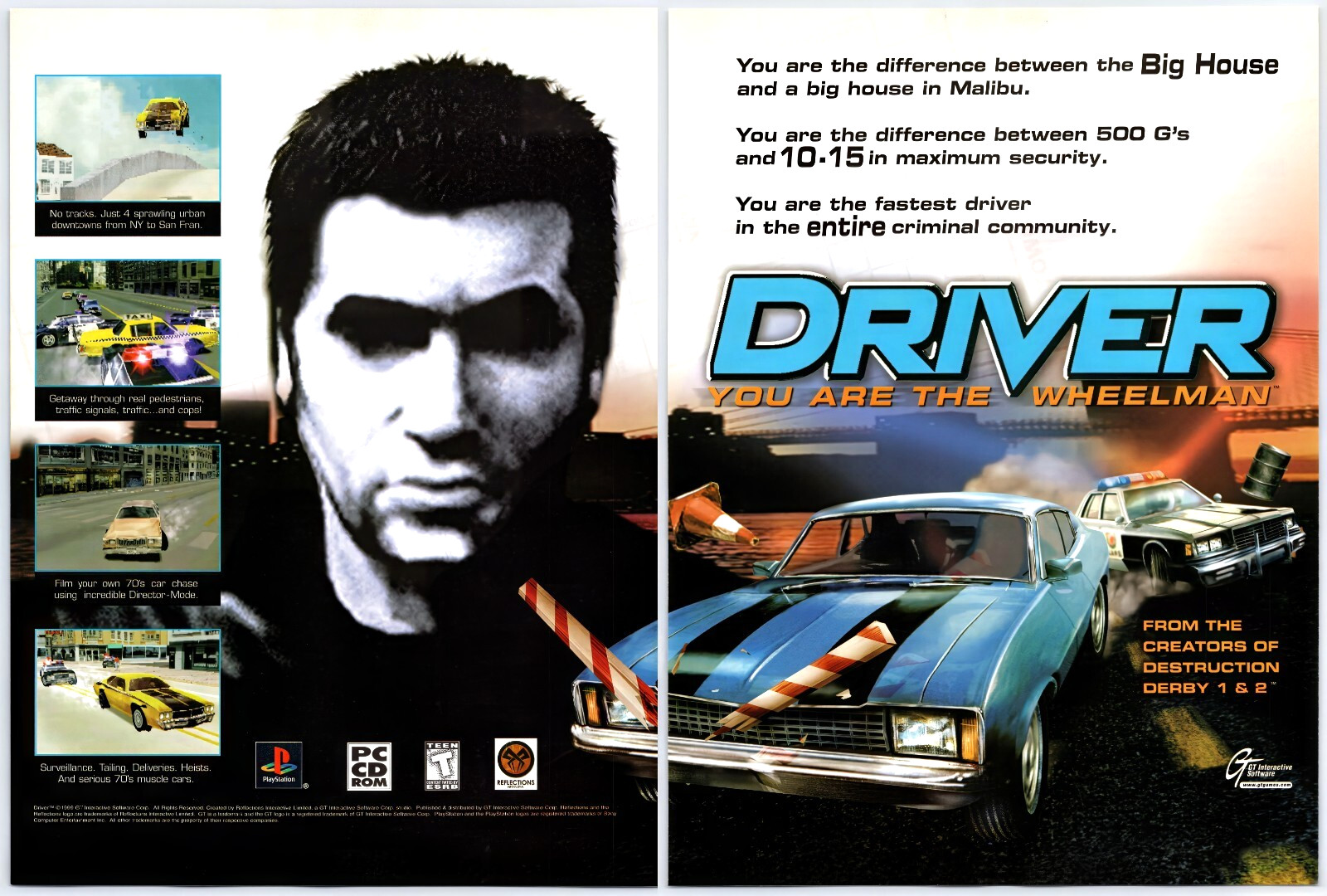 Driver You Are The Wheelman - PS1 - Vintage Original Print Ad/Poster Promo 1999