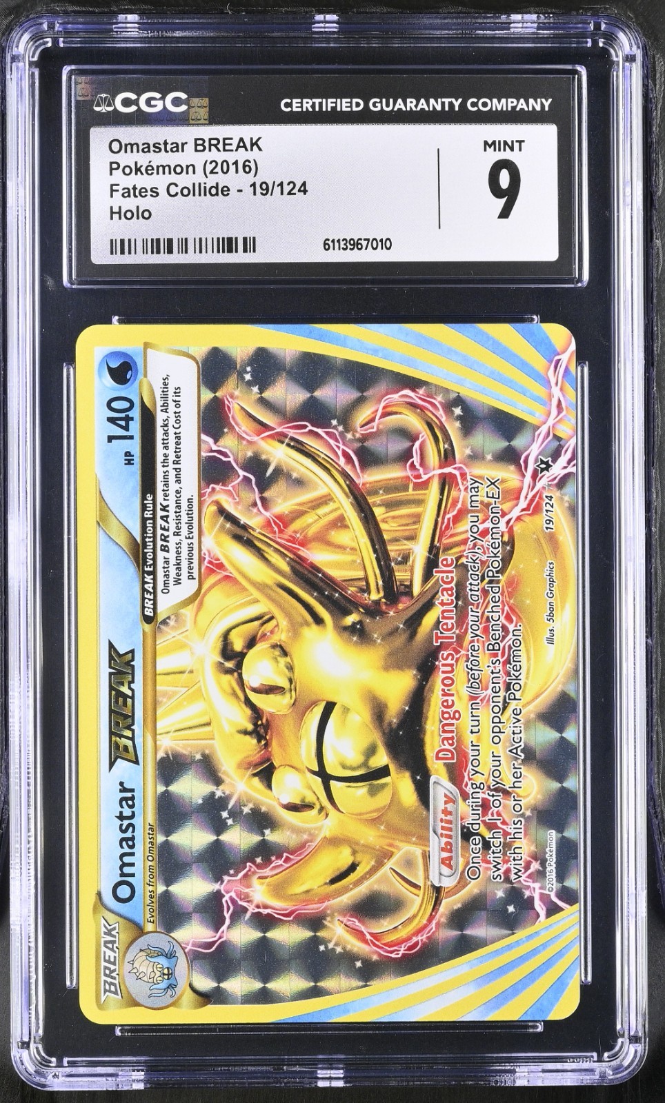 POKEMON OMASTAR BREAK 19/124 2016 FATES COLLIDE ULTRA RARE HOLO CGC 9 MINT