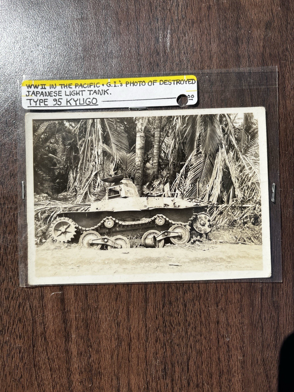 Original WWII G.I. Photo – Destroyed Japanese Type 95 Kyūgō Tank – Pacific