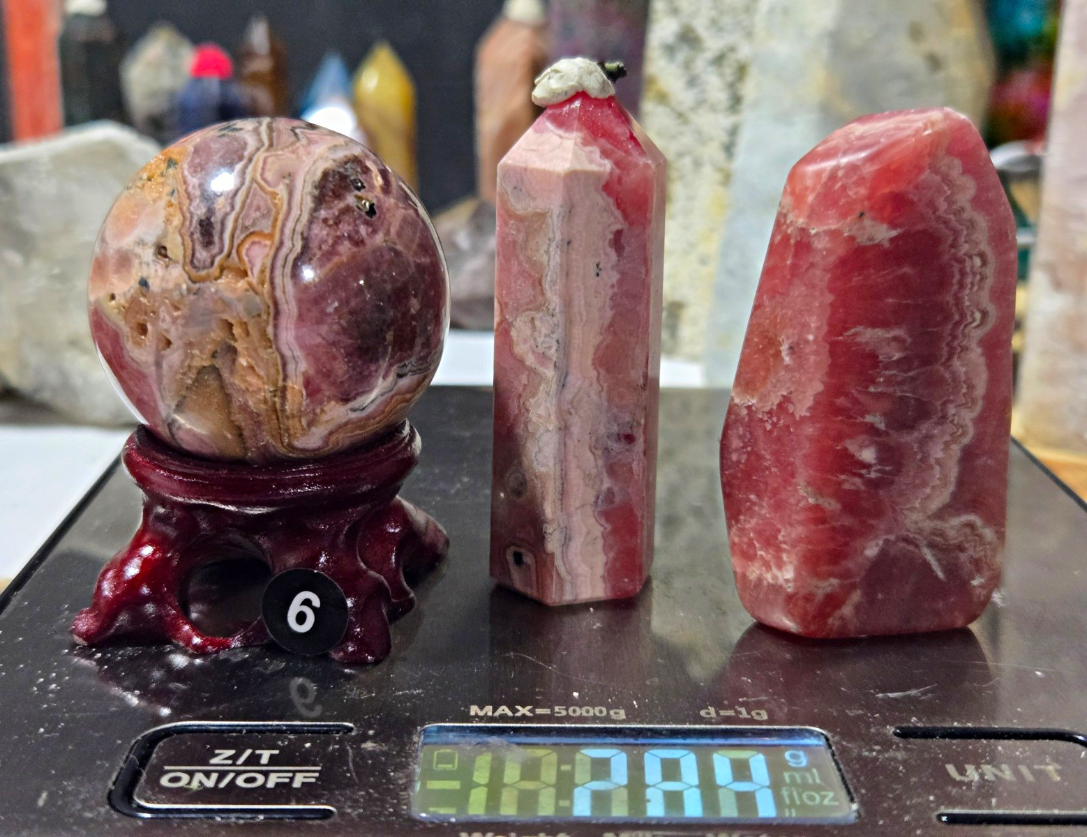 Set of (3) RARE beautiful rhodochrosite Crystal Sphere + Tower + freeform BL6