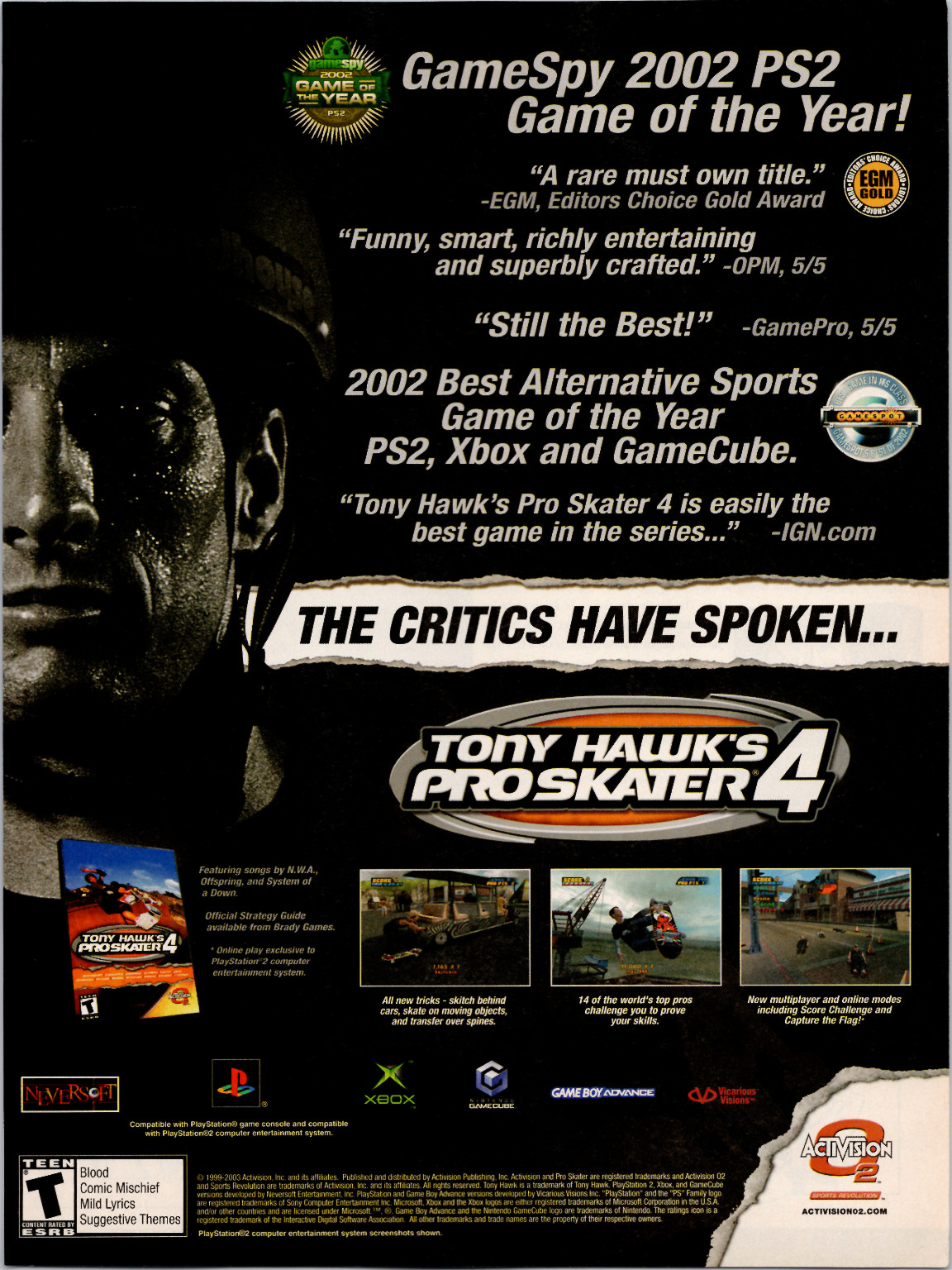 Activision Tony Hawk's Pro Skater 4 2002 Magazine Print Ad Vintage Video Game
