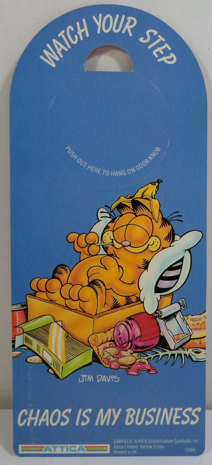 UFC VTG 1978 GARFIELD UK COLLECTIBLE 9'' DOUBLE SIDE DOOR HANGER BY JIM DAVIS D