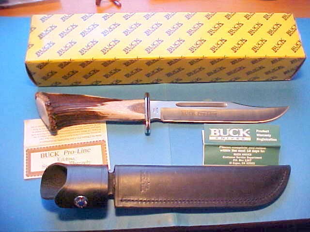 VINTAGE YEAR 2004 CUSTOM UNUSED BUCK 120 GENERAL PRO LINE KNIFE ELK CROWN STAG
