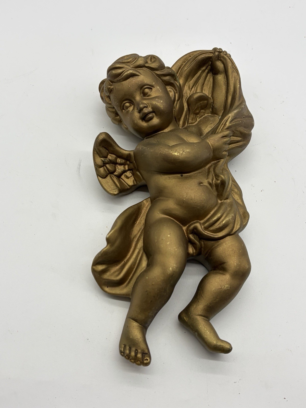 Vintage HOMCO Cherub Angel Wings Gold Wall Hanging 10\