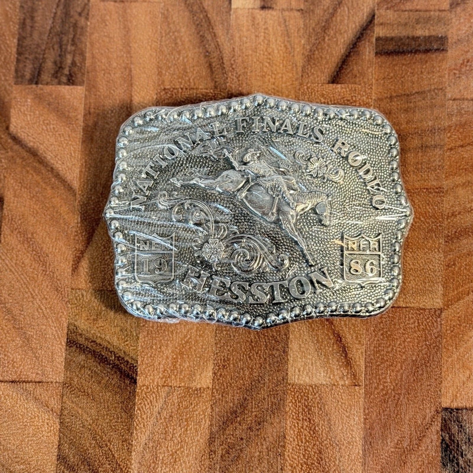 Vtg 1986 National Finals Rodeo Bronc Riding NFR Cowboy Belt Buckle Sealed