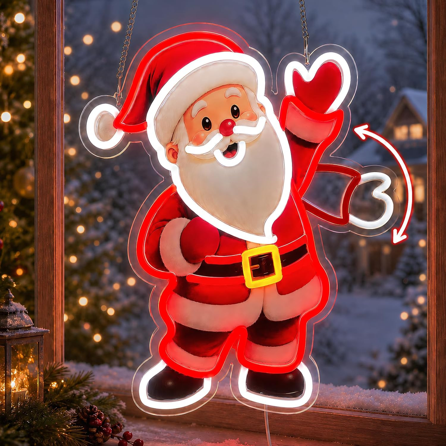 Waving Santa Claus Neon Sign, Christmas Led Window Lights for Wall Decor
