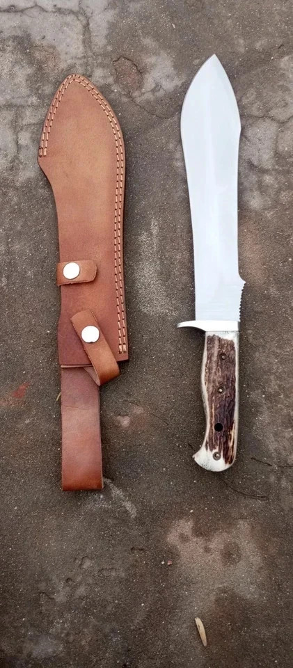 Handmade White Hunter Style Hunting Knife Stag Handle J2 Steel Full Tang