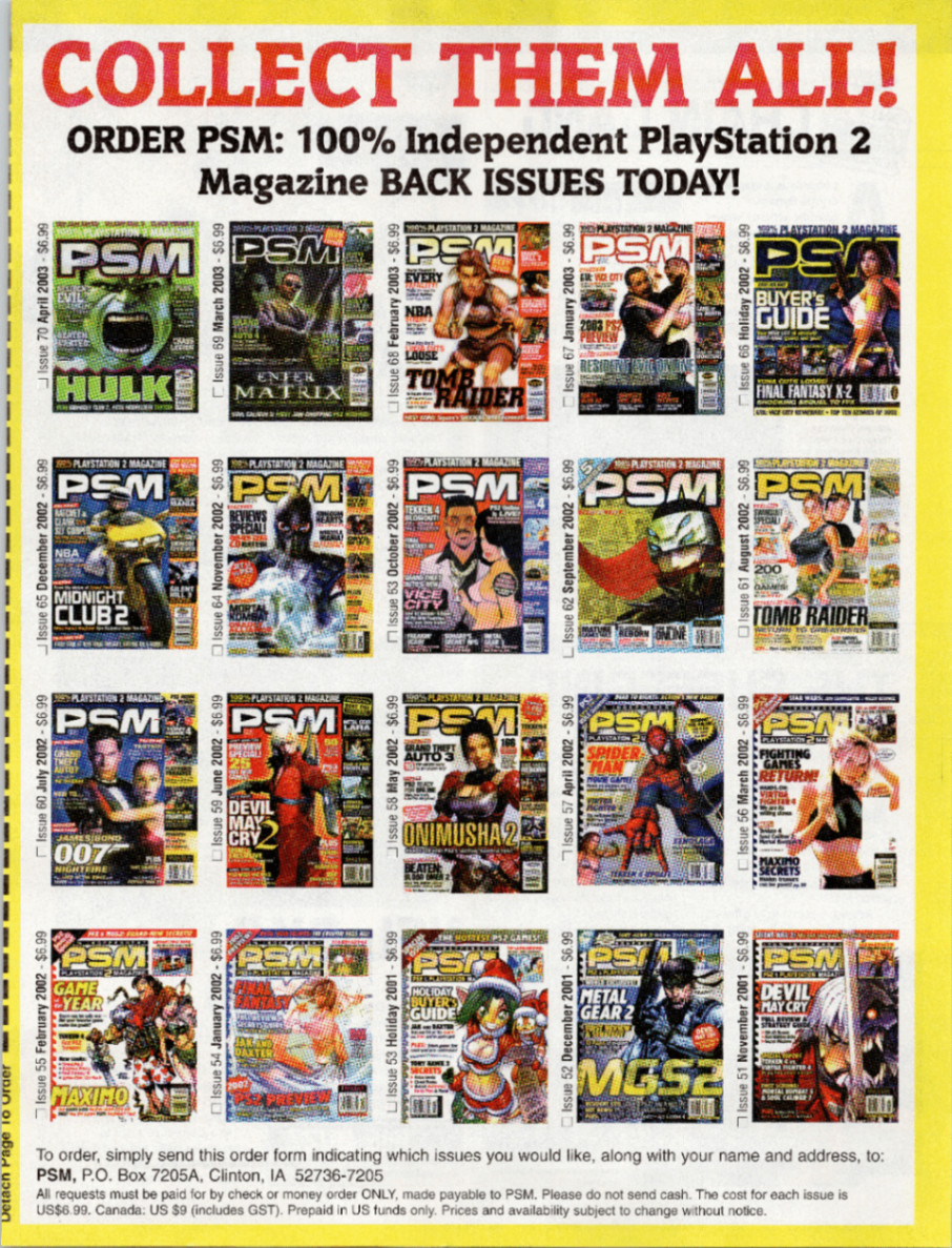 PSM Magazine PlayStation 2 Back Issues Ad Flyer 2001-2003 Video Game Print