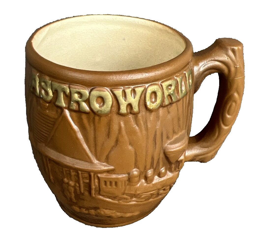 Vintage Astroworld Houston Ceramic Handled Mug with Raised wood grain  Japan